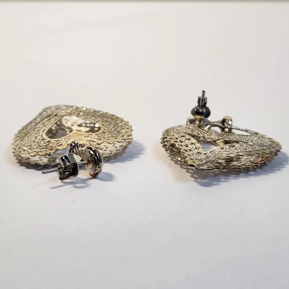 VTG NIB 3.48g 925 Retro "Puffed" Thin Silver Filigree Open Drop Stud Earrings - Picture 12 of 15